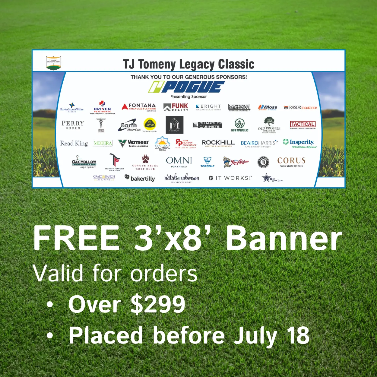 Free 3'x8' Banner for $299+ Order