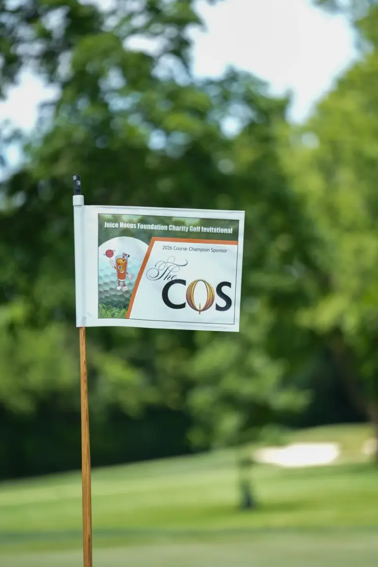 Sponsor pin flag at a charity golf tournament